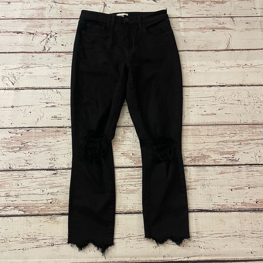 L'agence Jeans Womens 26 High Line High Rise Skinny Distressed Black Inseam 25"